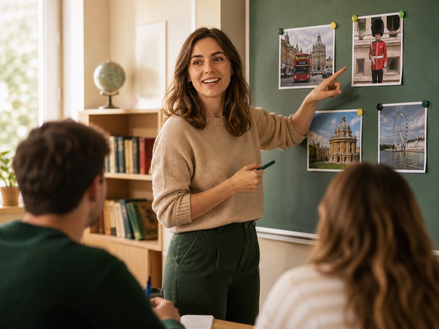 Docente preparando una actividad de Inglés