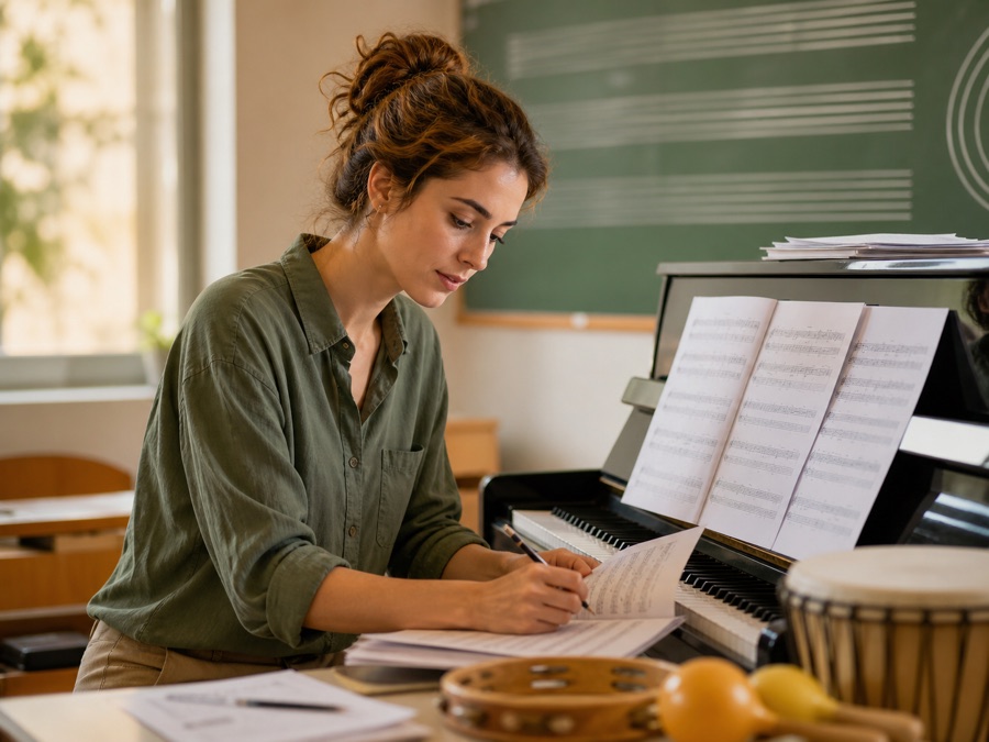 Preparación de una clase de Música junto a un piano