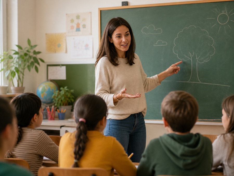 Docente impartiendo una clase de Educación Primaria